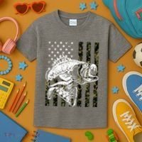 Camouflage American Flag Fisherman Kids T-Shirt thumb 3