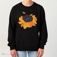 Cute Autumn Fall Sleeping Black Kitty Leaves Women's Sweatshirt thumb 0