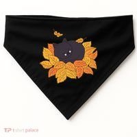 Cute Autumn Fall Sleeping Black Kitty Leaves USA-Made Doggie Bandana thumb 0