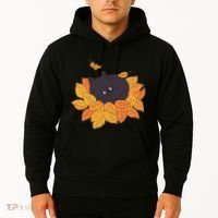 Cute Autumn Fall Sleeping Black Kitty Leaves Hoodie thumb 2