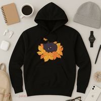 Cute Autumn Fall Sleeping Black Kitty Leaves Hoodie thumb 3