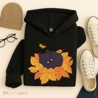 Cute Autumn Fall Sleeping Black Kitty Leaves Hoodie thumb 4