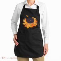 Cute Autumn Fall Sleeping Black Kitty Leaves Apron thumb 2