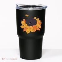 Cute Autumn Fall Sleeping Black Kitty Leaves Tumbler thumb 0