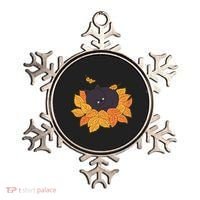 Cute Autumn Fall Sleeping Black Kitty Leaves Ornament thumb 0