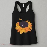 Cute Autumn Fall Sleeping Black Kitty Leaves Women's Tank Top thumb 3