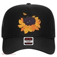 Cute Autumn Fall Sleeping Black Kitty Leaves Hat thumb 0