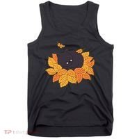 Cute Autumn Fall Sleeping Black Kitty Leaves Tank Top thumb 0