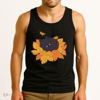 Cute Autumn Fall Sleeping Black Kitty Leaves Tank Top thumb 3