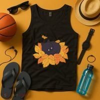 Cute Autumn Fall Sleeping Black Kitty Leaves Tank Top thumb 4