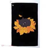 Cute Autumn Fall Sleeping Black Kitty Leaves Golf Towel thumb 0