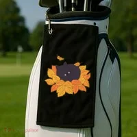 Cute Autumn Fall Sleeping Black Kitty Leaves Golf Towel thumb 2