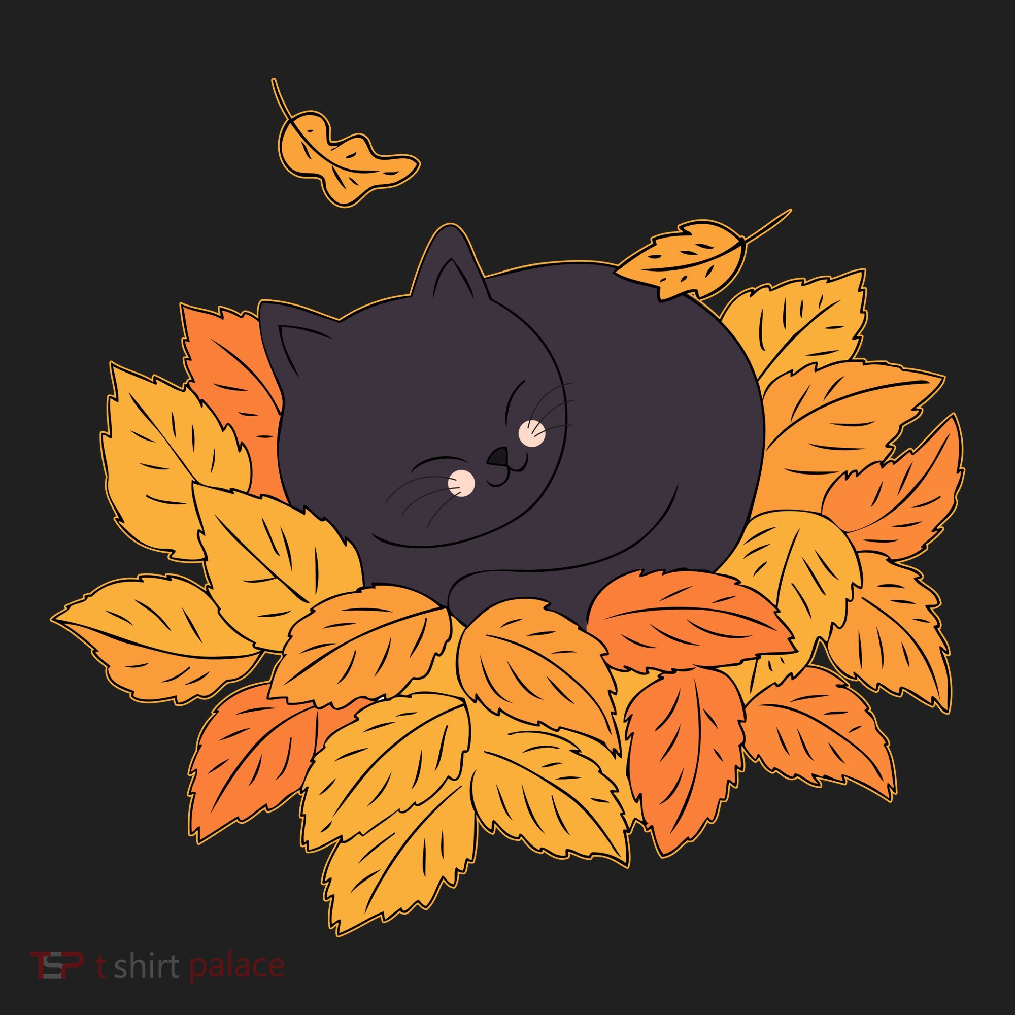 Cute Autumn Fall Sleeping Black Kitty Leaves Golf Towel