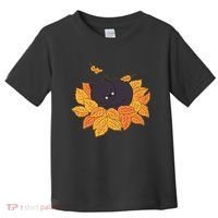 Cute Autumn Fall Sleeping Black Kitty Leaves Toddler T-Shirt thumb 0