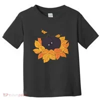 Cute Autumn Fall Sleeping Black Kitty Leaves Toddler T-Shirt thumb 0