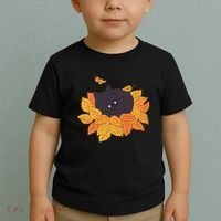 Cute Autumn Fall Sleeping Black Kitty Leaves Toddler T-Shirt thumb 2