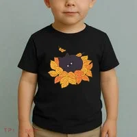 Cute Autumn Fall Sleeping Black Kitty Leaves Toddler T-Shirt thumb 2
