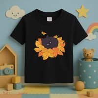 Cute Autumn Fall Sleeping Black Kitty Leaves Toddler T-Shirt thumb 3