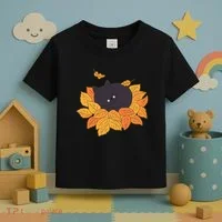 Cute Autumn Fall Sleeping Black Kitty Leaves Toddler T-Shirt thumb 3