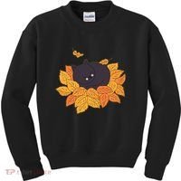 Cute Autumn Fall Sleeping Black Kitty Leaves Kids Sweatshirt thumb 0