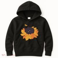 Cute Autumn Fall Sleeping Black Kitty Leaves Kids Hoodie thumb 0