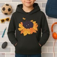 Cute Autumn Fall Sleeping Black Kitty Leaves Kids Hoodie thumb 2