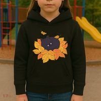 Cute Autumn Fall Sleeping Black Kitty Leaves Kids Hoodie thumb 3