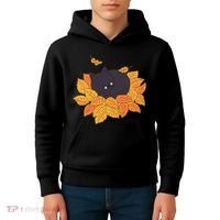 Cute Autumn Fall Sleeping Black Kitty Leaves Kids Hoodie thumb 4