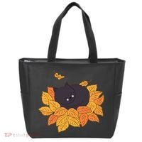 Cute Autumn Fall Sleeping Black Kitty Leaves Tote Bag thumb 0