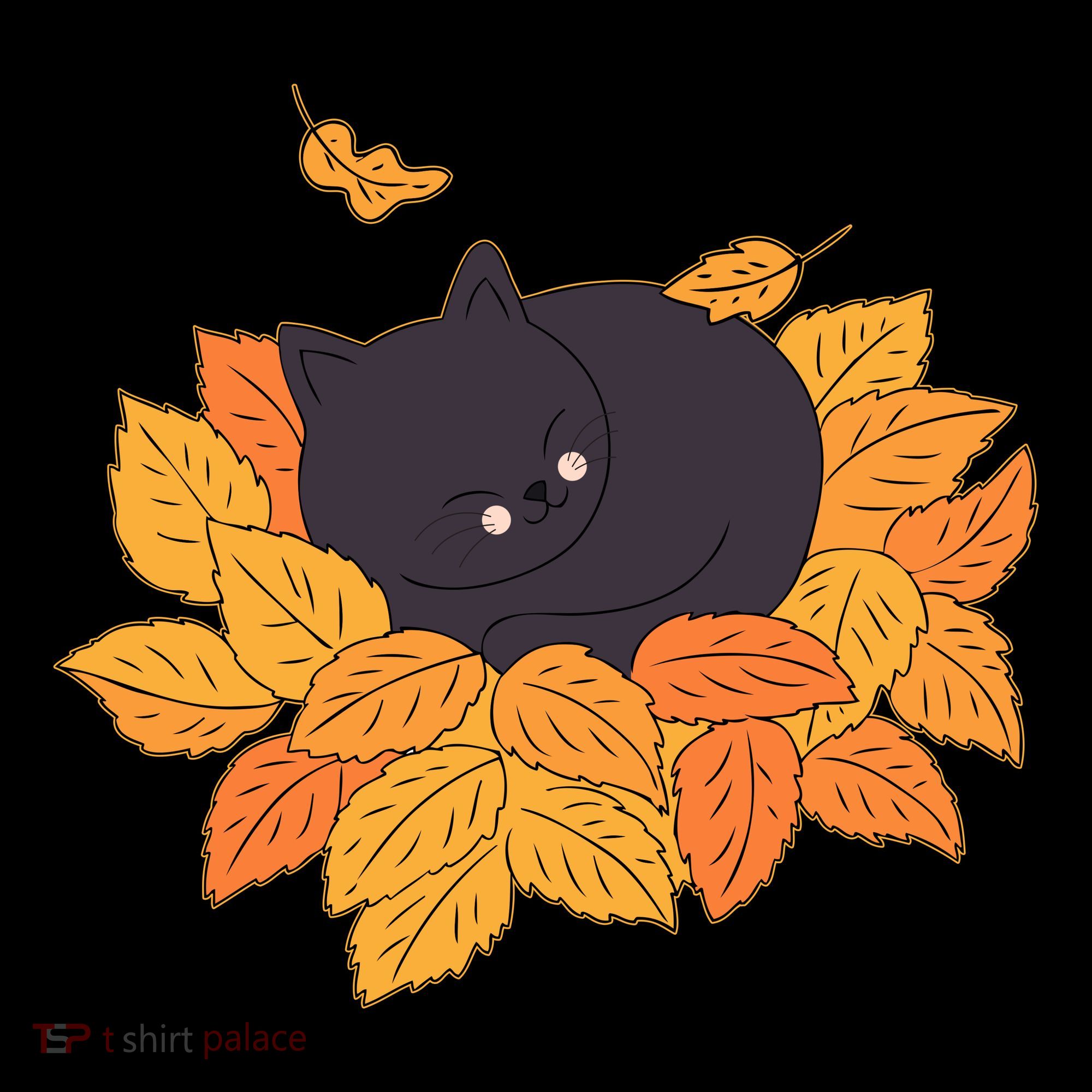 Cute Autumn Fall Sleeping Black Kitty Leaves Tote Bag
