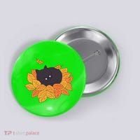 Cute Autumn Fall Sleeping Black Kitty Leaves Button thumb 0