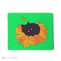 Cute Autumn Fall Sleeping Black Kitty Leaves Mousepad thumb 0