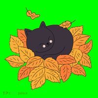 Cute Autumn Fall Sleeping Black Kitty Leaves Mousepad thumb 1