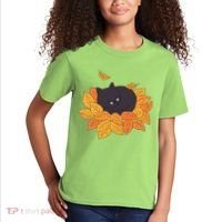 Cute Autumn Fall Sleeping Black Kitty Leaves Kids T-Shirt thumb 2
