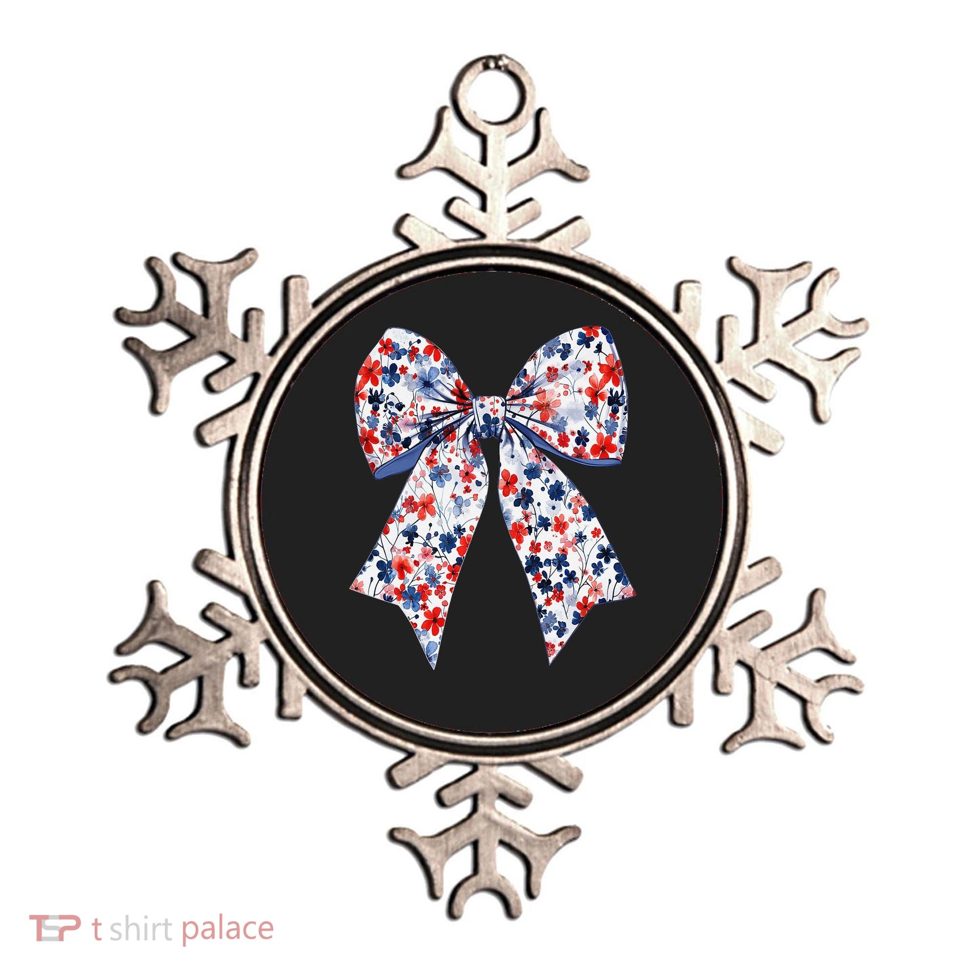 Cute American Flag Floral Coquette Bow Patriotic 4th Of Ornament