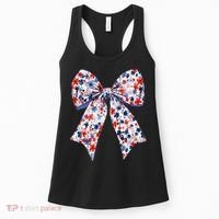 Cute American Flag Floral Coquette Bow Patriotic 4th Of Women's Tank Top thumb 0