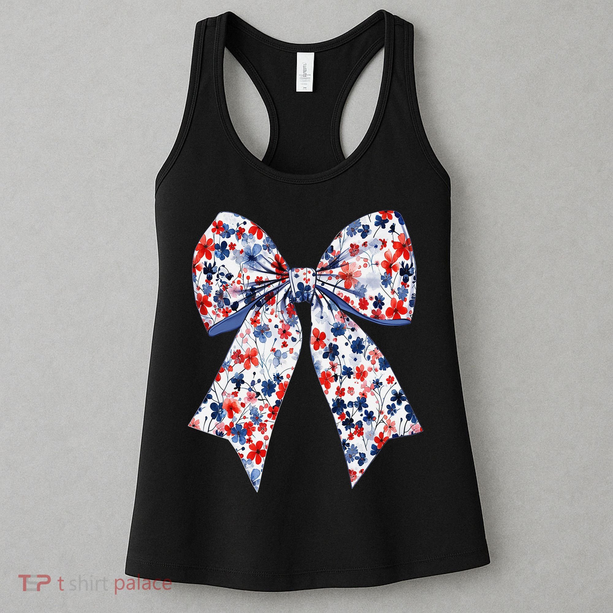Cute American Flag Floral Coquette Bow Patriotic 4th Of Women's Tank Top