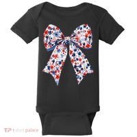 Cute American Flag Floral Coquette Bow Patriotic 4th Of Baby Bodysuit thumb 0