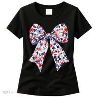 Cute American Flag Floral Coquette Bow Patriotic 4th Of Women's T-Shirt thumb 0