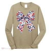 Cute American Flag Floral Coquette Bow Patriotic 4th Of Long Sleeve Shirt thumb 0