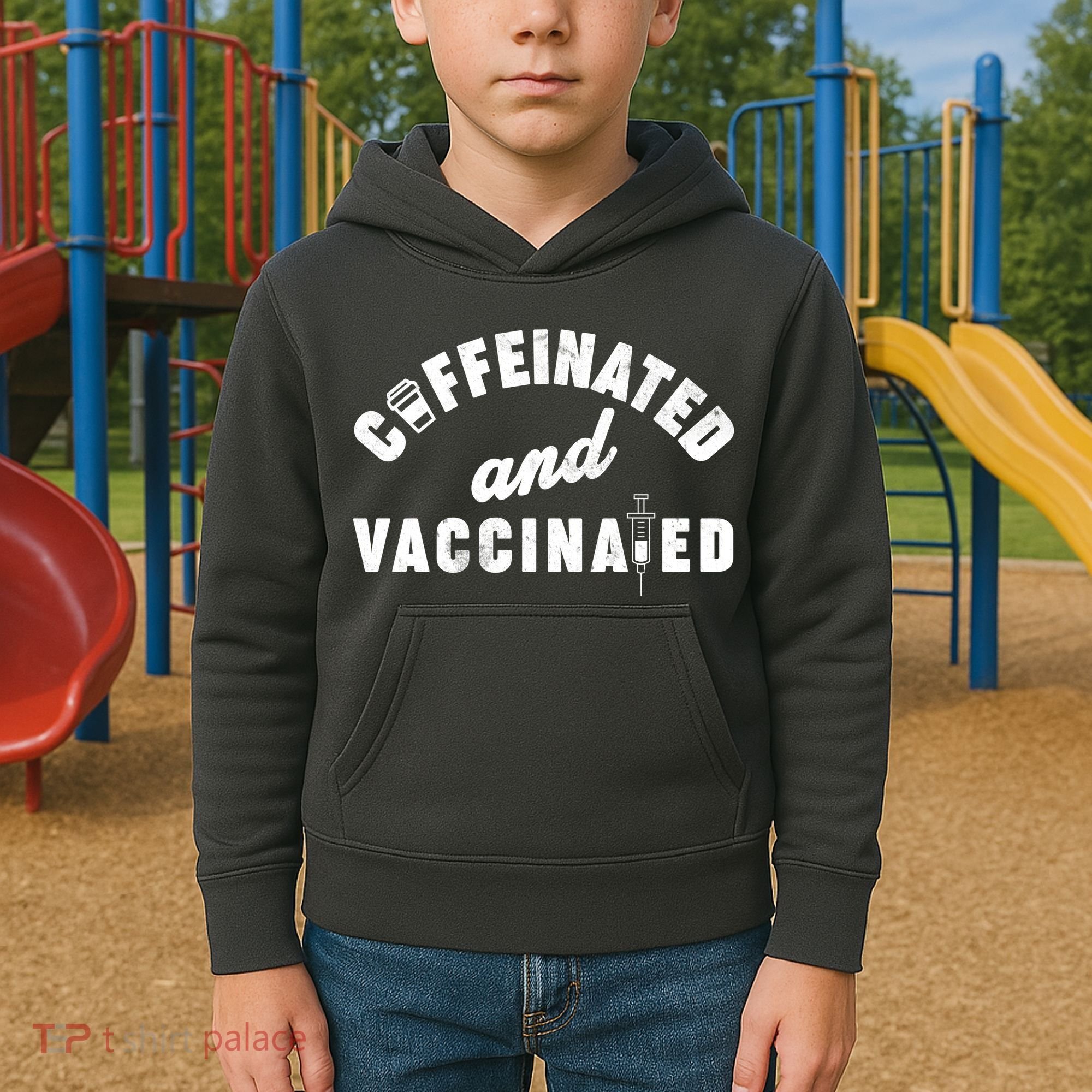 Caffeinated And Vaccinated Kids Hoodie