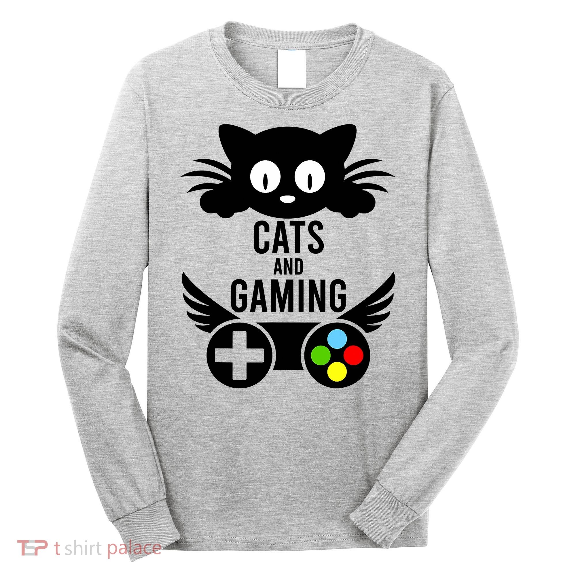 Cats And Gaming Funny Cat Lover Video Games Long Sleeve Shirt