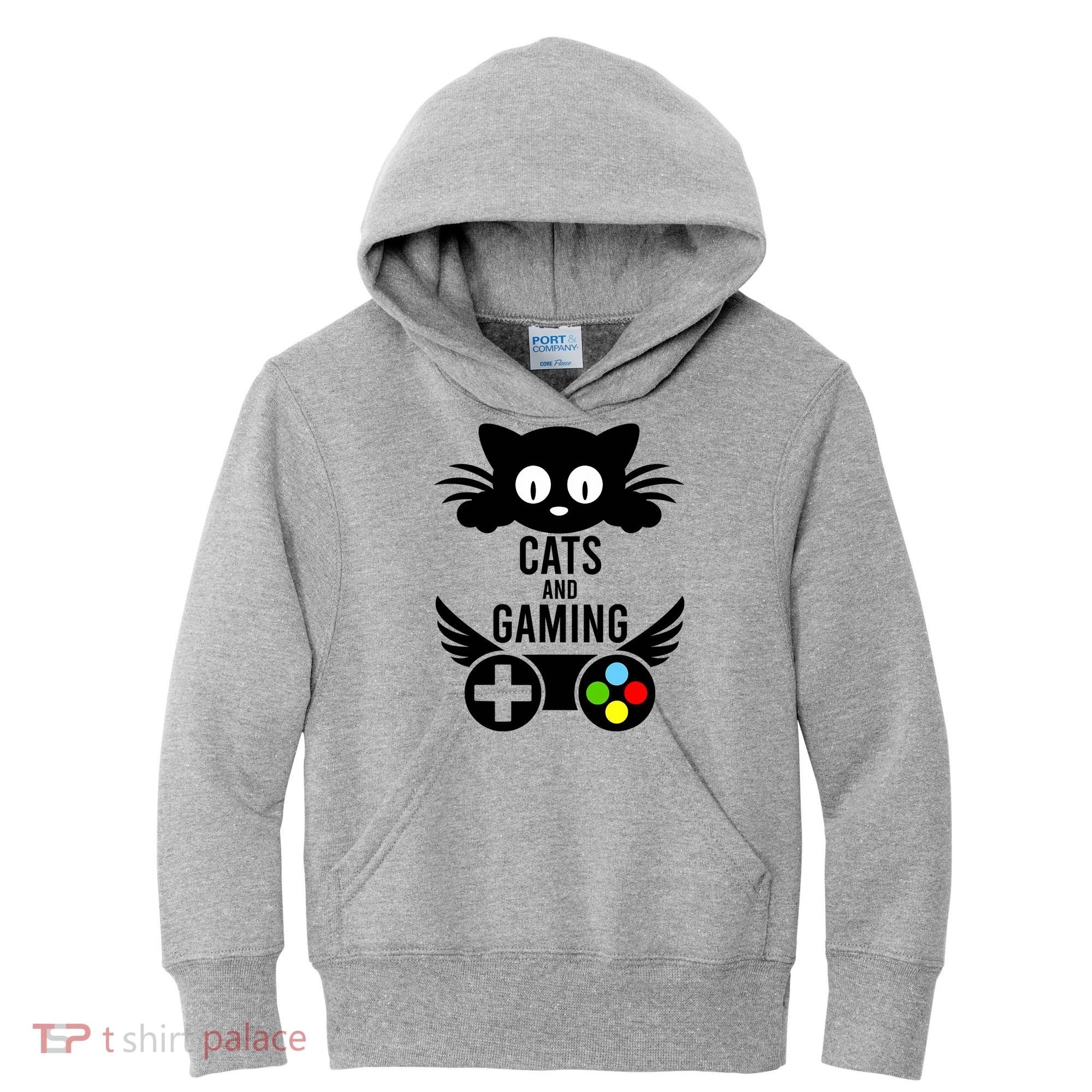 Cats And Gaming Funny Cat Lover Video Games Kids Hoodie