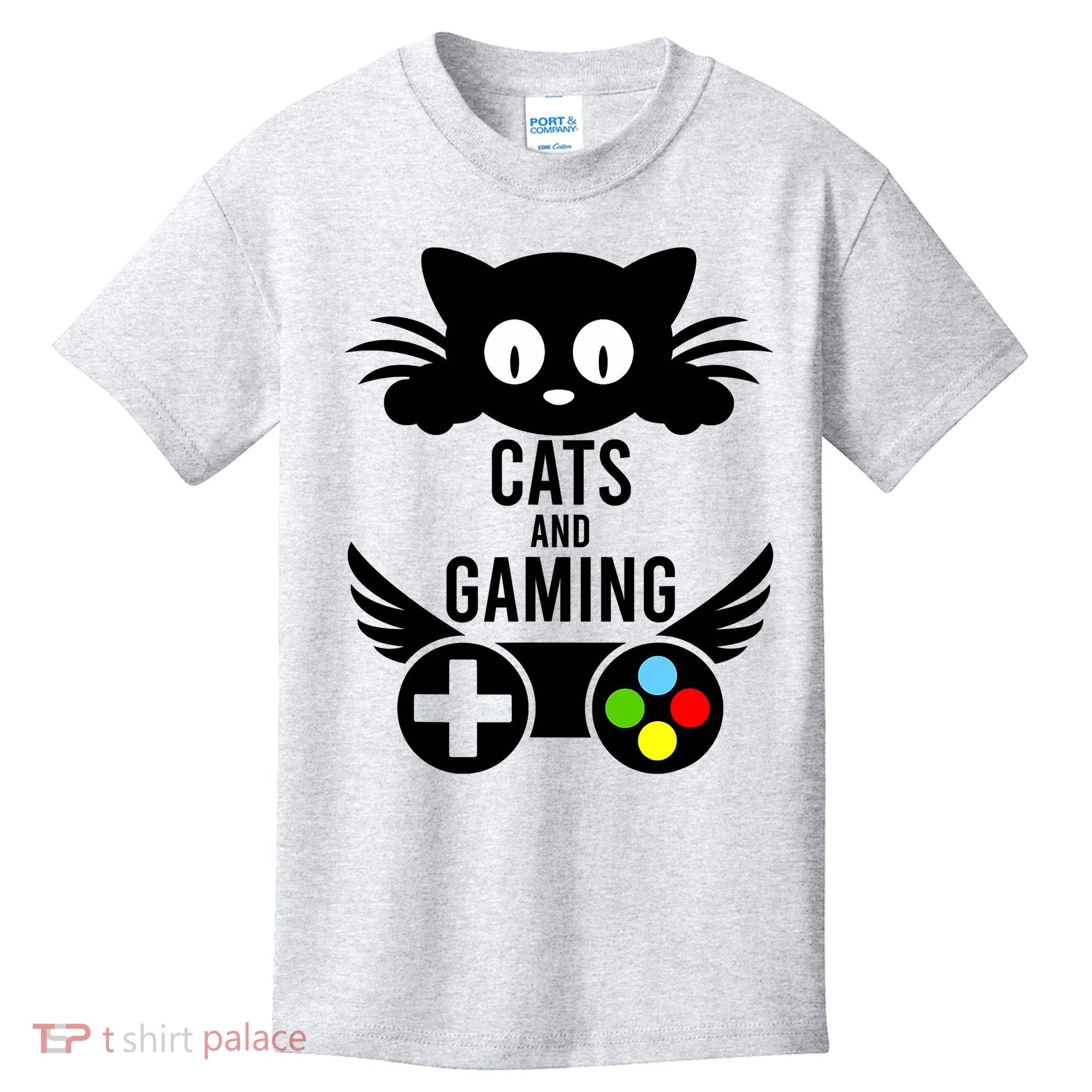 Cats And Gaming Funny Cat Lover Video Games Kids T-Shirt