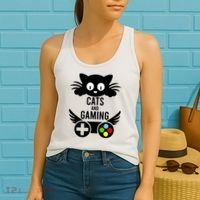 Cats And Gaming Funny Cat Lover Video Games Women's Tank Top thumb 2