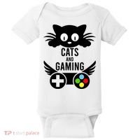 Cats And Gaming Funny Cat Lover Video Games Baby Bodysuit thumb 0
