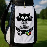 Cats And Gaming Funny Cat Lover Video Games Golf Towel thumb 2