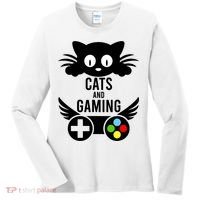 Cats And Gaming Funny Cat Lover Video Games Women's Long Sleeve Shirt thumb 0