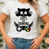 Cats And Gaming Funny Cat Lover Video Games Women's T-Shirt thumb 2