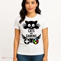 Cats And Gaming Funny Cat Lover Video Games Women's T-Shirt thumb 4